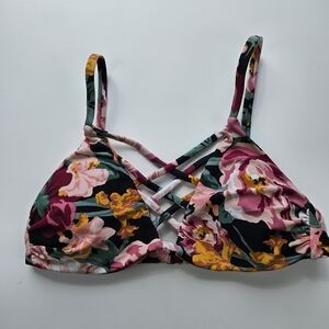 Tori Praver Multicolor Floral Cross-Strap  Bikini Top Small